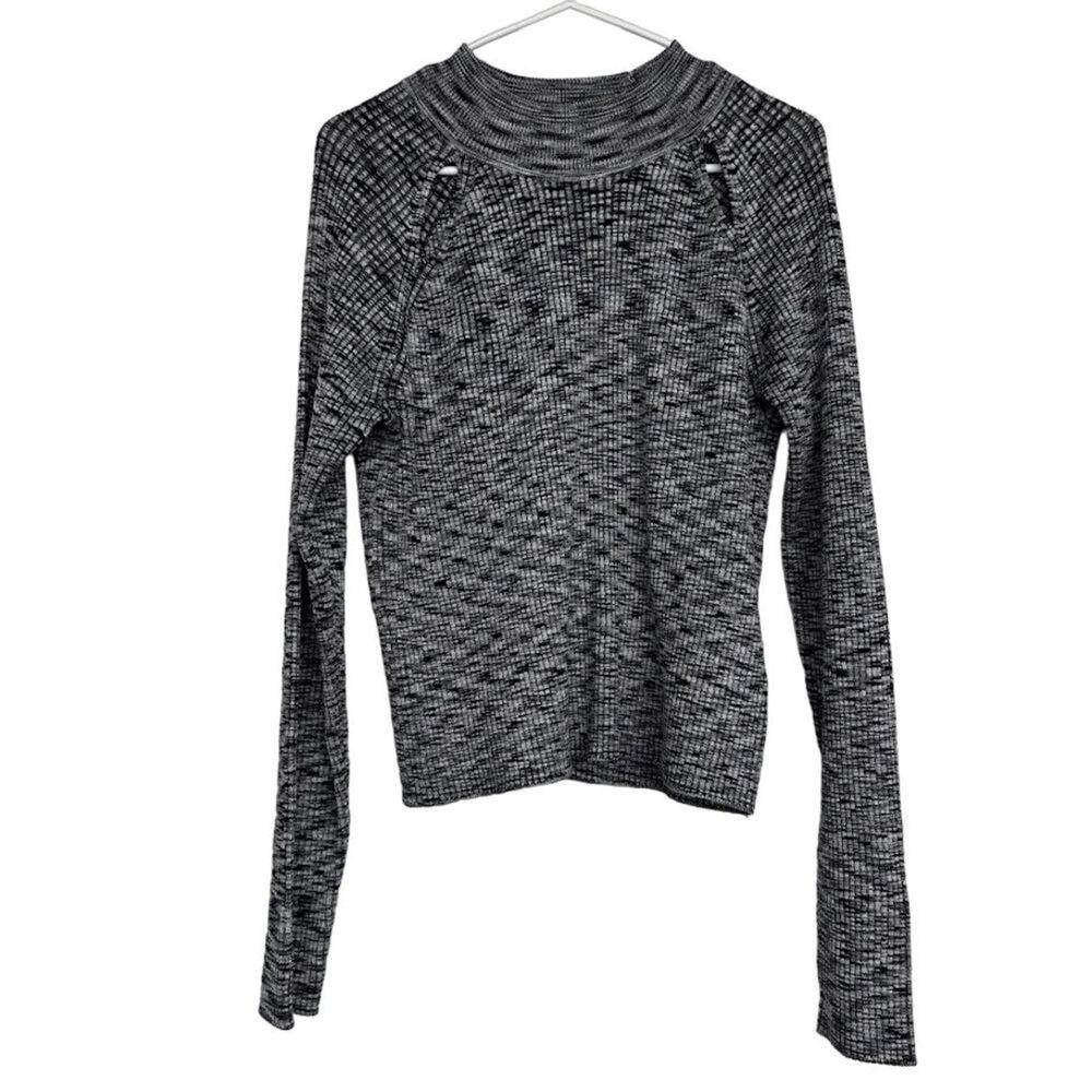 Wynter Ribbed Mock Neck Cropped Sweater Gray Black XL NWOT